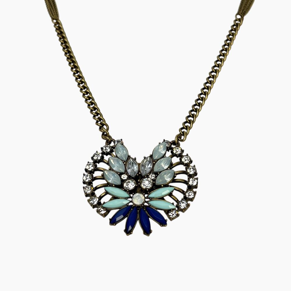 Loft Pendant Necklace Rhinestone Blue Ombre Winged Art Deco Revival Statement
